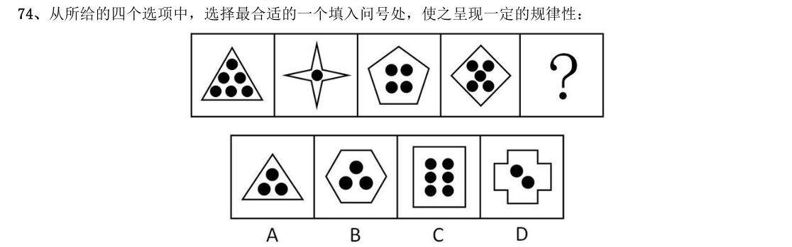 (2012年安徽省考·第74题)从所给的四个选项中,选择最合适的一个填入问号处,