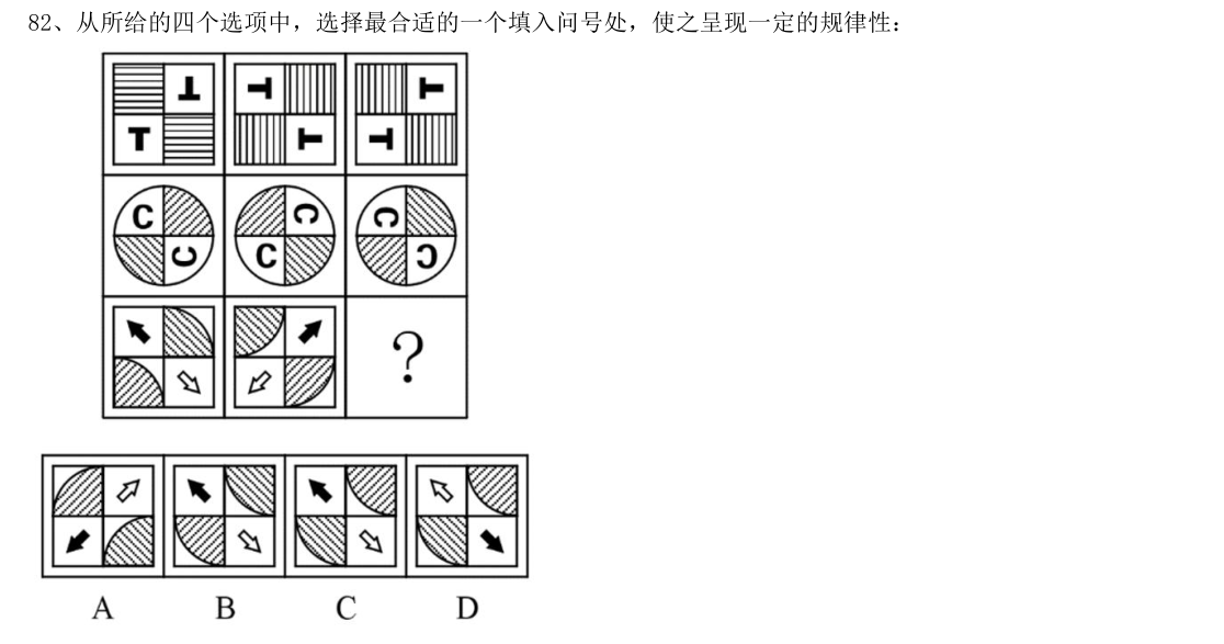 (2020年安徽省考·第82题)从所给的四个选项中,选择最合适的一个填入问号处,