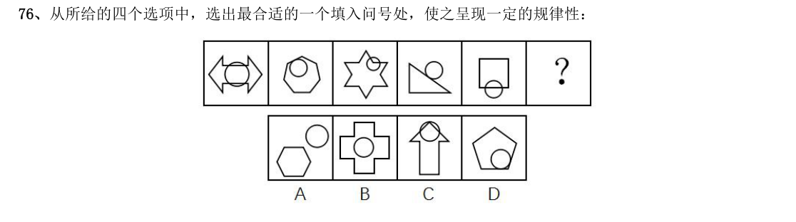（2018年国考·第76题）从所给的四个选项中，选出最合适的一个填入问号处，使之