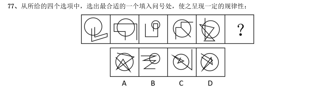 (2018年国考·第77题)从所给的四个选项中,选出最合适的一个填入问号处,使之