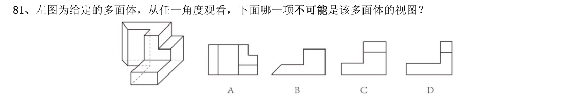 （2018年国考行测真题卷（副省级） 第81题）左图为给定的多面体，从任一角度观
