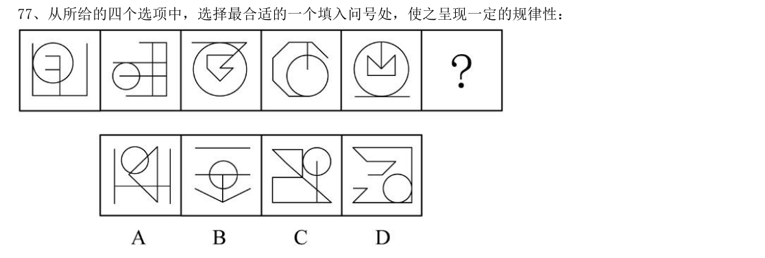 (2021年国考·第77题)从所给的四个选项中,选择最合适的一个填入问号处,使之