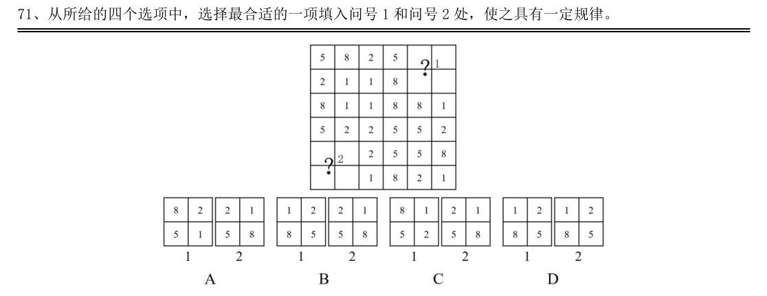 (2020年湖南省考·第71题)从所给的四个选项中,选择最合适的一项填入问号1
