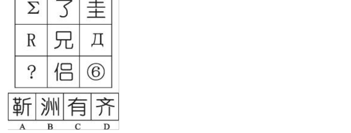 (2018年山东省考·第64题)从所给的四个选项中,选择最合适的一个填入问号处,