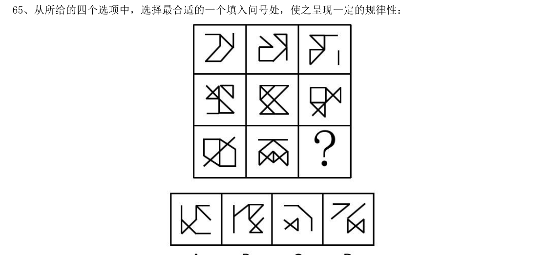 （2019年山东省考·第65题）从所给的四个选项中，选择最合适的一个填入问号处，