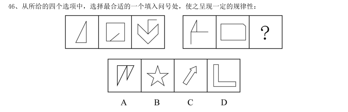 （2020年山东省考·第46题）从所给的四个选项中，选择最合适的一个填入问号处，