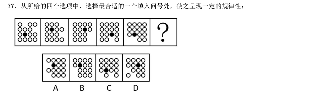 （2021年浙江省考·第77题）从所给的四个选项中，选择最合适的一个填入问号处，